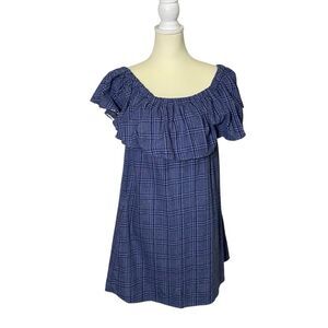 NWT Umgee Blue Plaid Off The Shoulder Mini Dress Women's Size Small